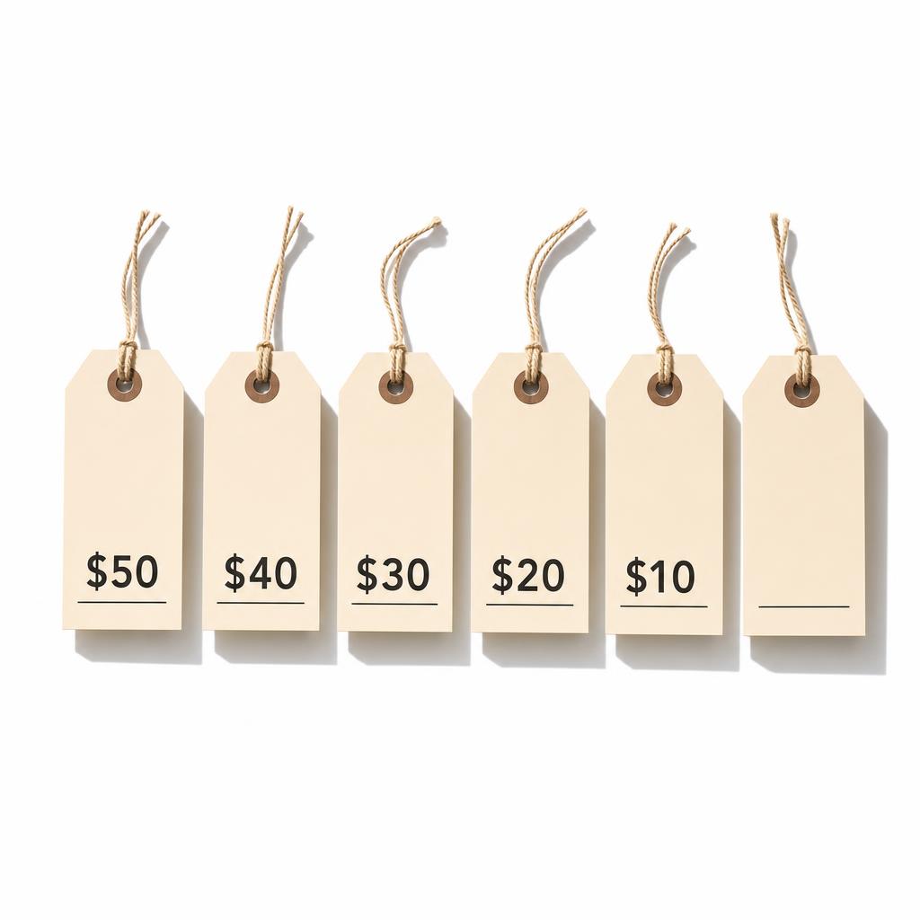 Row of price tags getting progressively lower