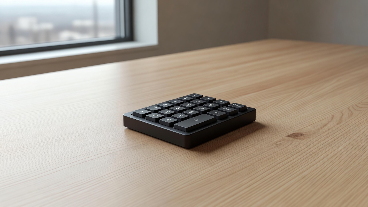 Compact Dune keypad device on a conference table next to meeting notes